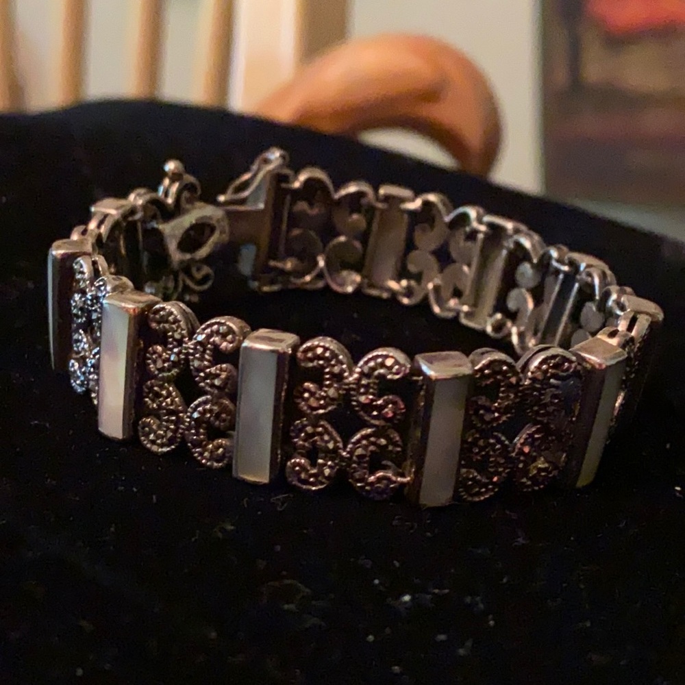 STERLING Silver, Marcasite & MOP Bracelet 32 GRAMS
